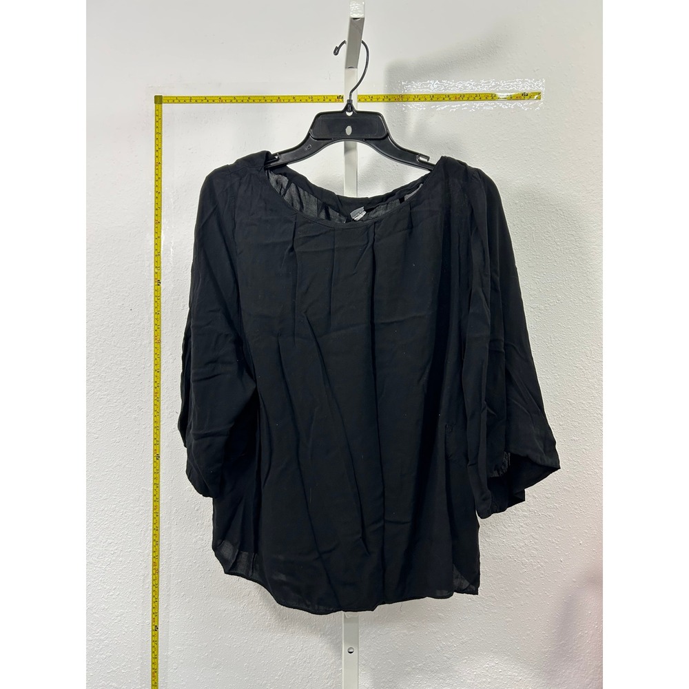 H&M Divided Black Kimono Sleeve Blouse Scoop Neck Pleated Top Size 12